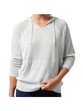 NWT Athleta Evergreen Hoodie Sweater Knit Light Heather Gray Pockets Size L
